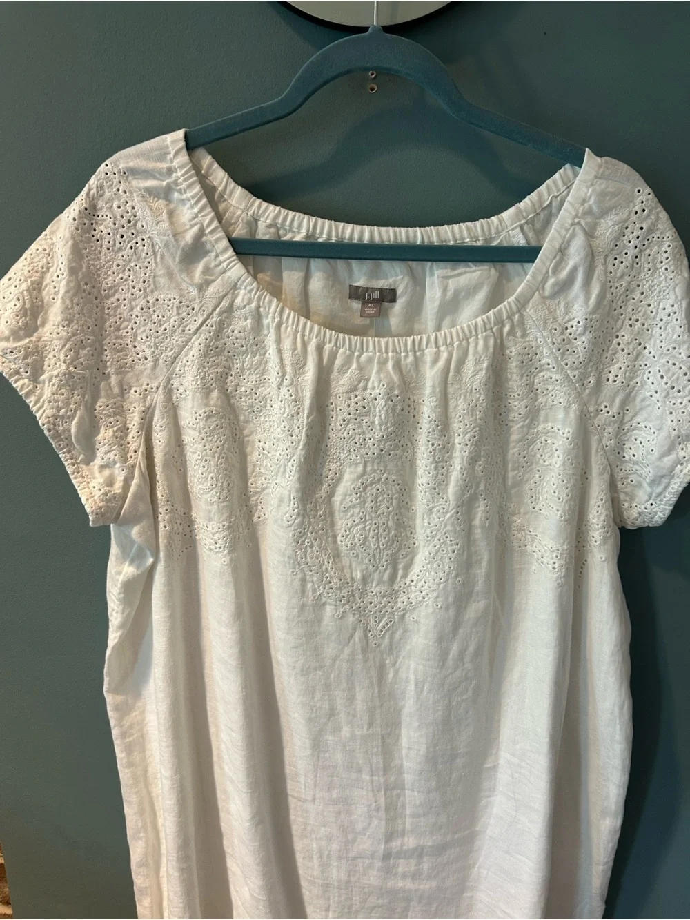 J. Jill White Eyelet Linen-Blend Tunic Dress Embroidered Short Sleeve XL - Picture 6 of 13